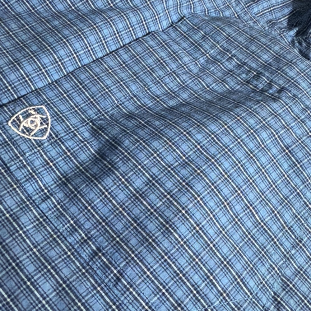 Ariat Pro Series Men's Button Down Shirt M Blue Plaid Long Sleeve Pocket - Picture 7 of 12